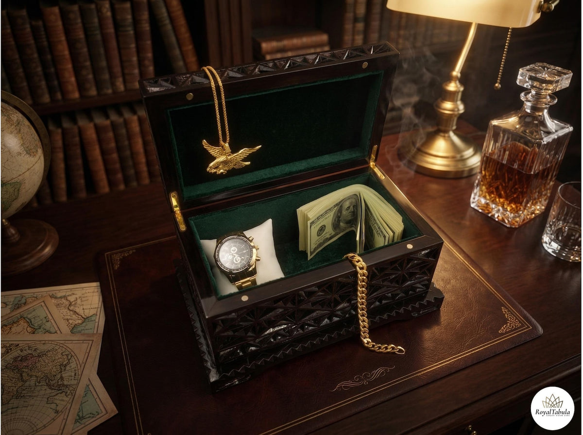 Walnut Valet Box - Geometric Watch Organizer Gift