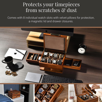 Men engraved jewelry organizers natural wood dresser top jewelry storage personalized husband 8 watch box for men vanity edc box