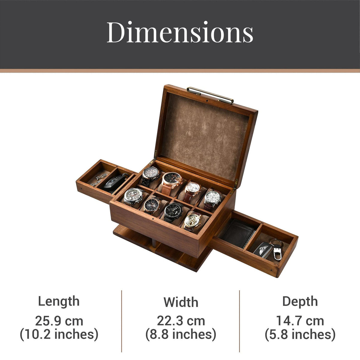 Men engraved jewelry organizers natural wood dresser top jewelry storage personalized husband 8 watch box for men vanity edc box