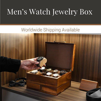 Men engraved jewelry organizers natural wood dresser top jewelry storage personalized husband 8 watch box for men vanity edc box