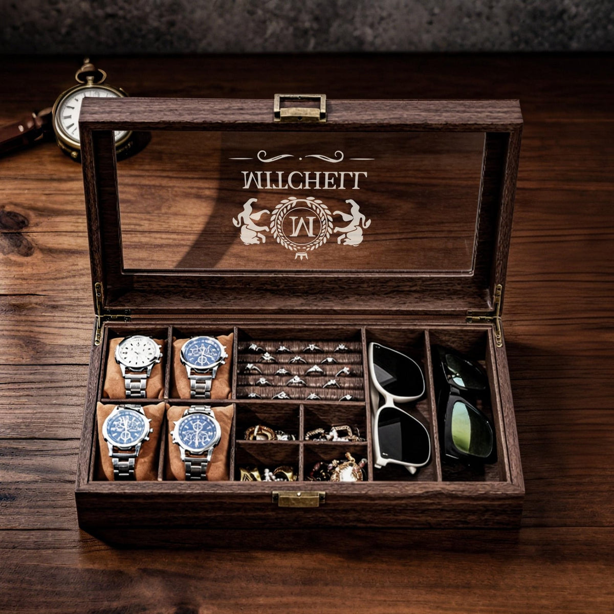 Mens Watch Jewelry Box,Custom Engraved Watch Box,Personalized Watch Case,Gifts for Husband,Boyfriend Gifts,Luxury Anniversary Gifts for Men
