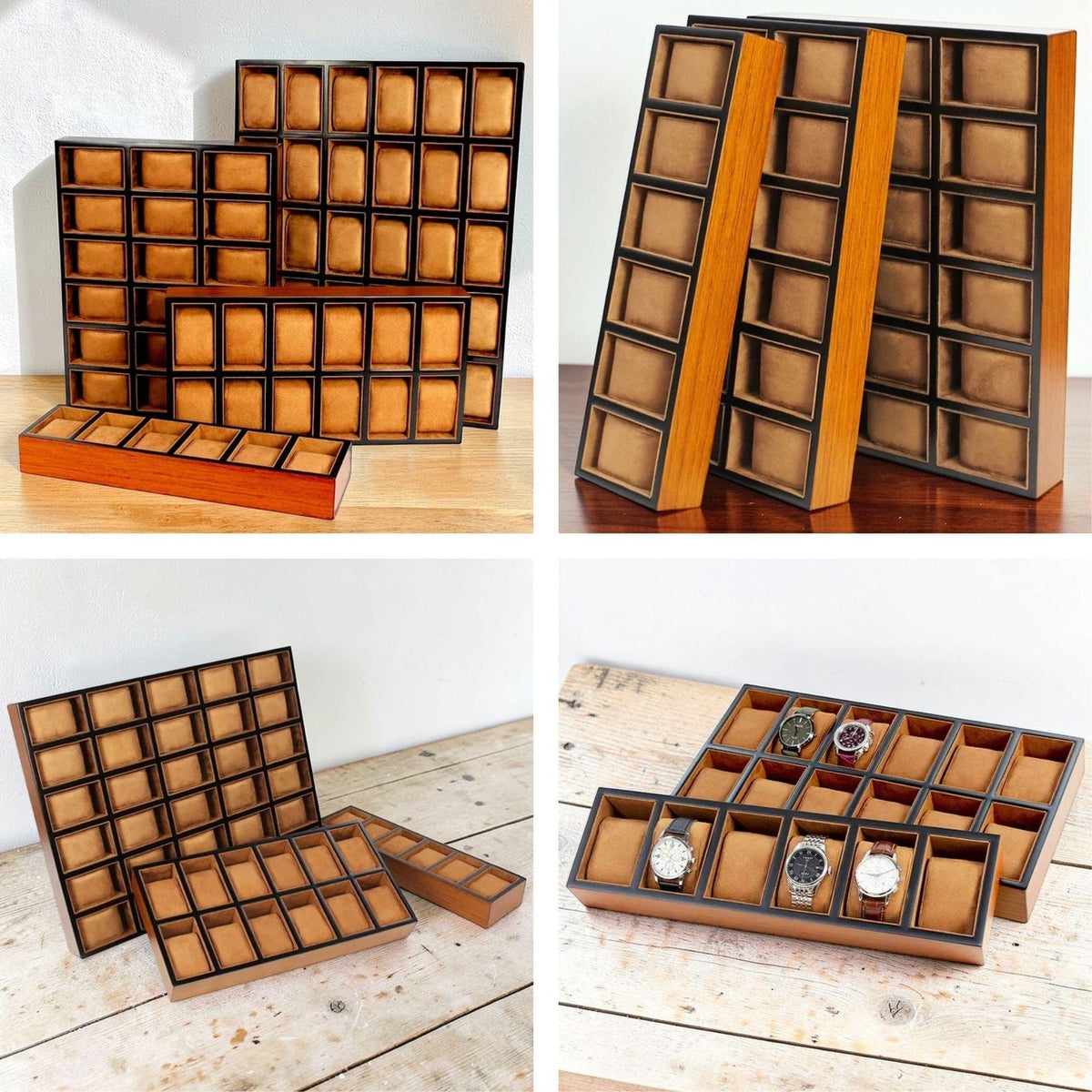 Luxury Wood Watch Tray for Drawer & Closet | Large Capacity Watch Organizer 6, 12, 18, 30 Slots | Professional Watch Display Case