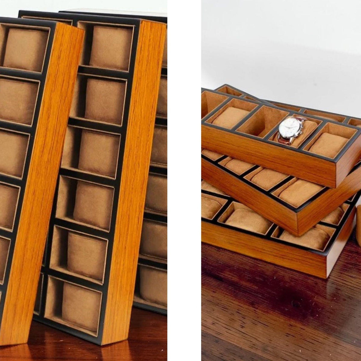 Luxury Wood Watch Tray for Drawer & Closet | Large Capacity Watch Organizer 6, 12, 18, 30 Slots | Professional Watch Display Case