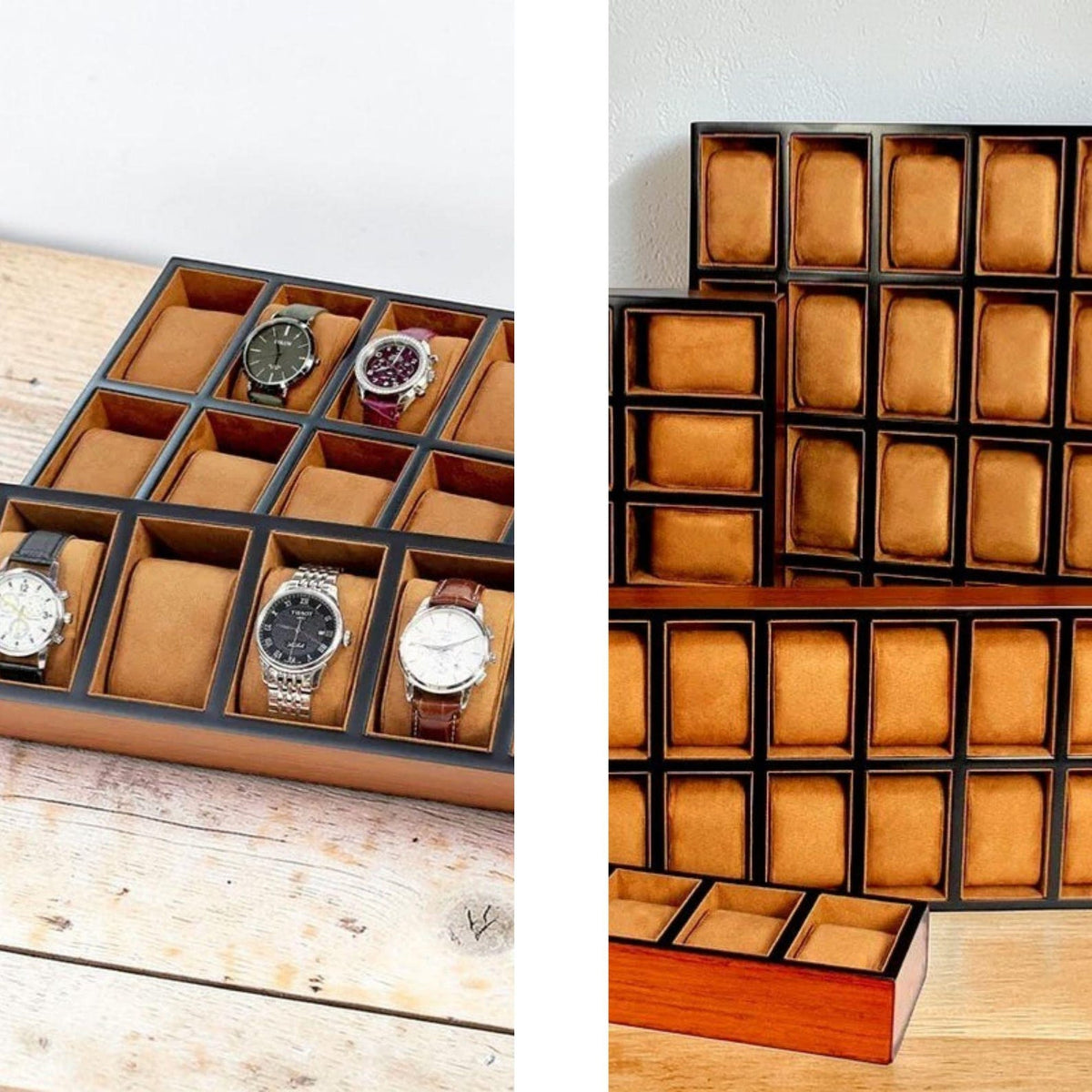 Luxury Wood Watch Tray for Drawer & Closet | Large Capacity Watch Organizer 6, 12, 18, 30 Slots | Professional Watch Display Case