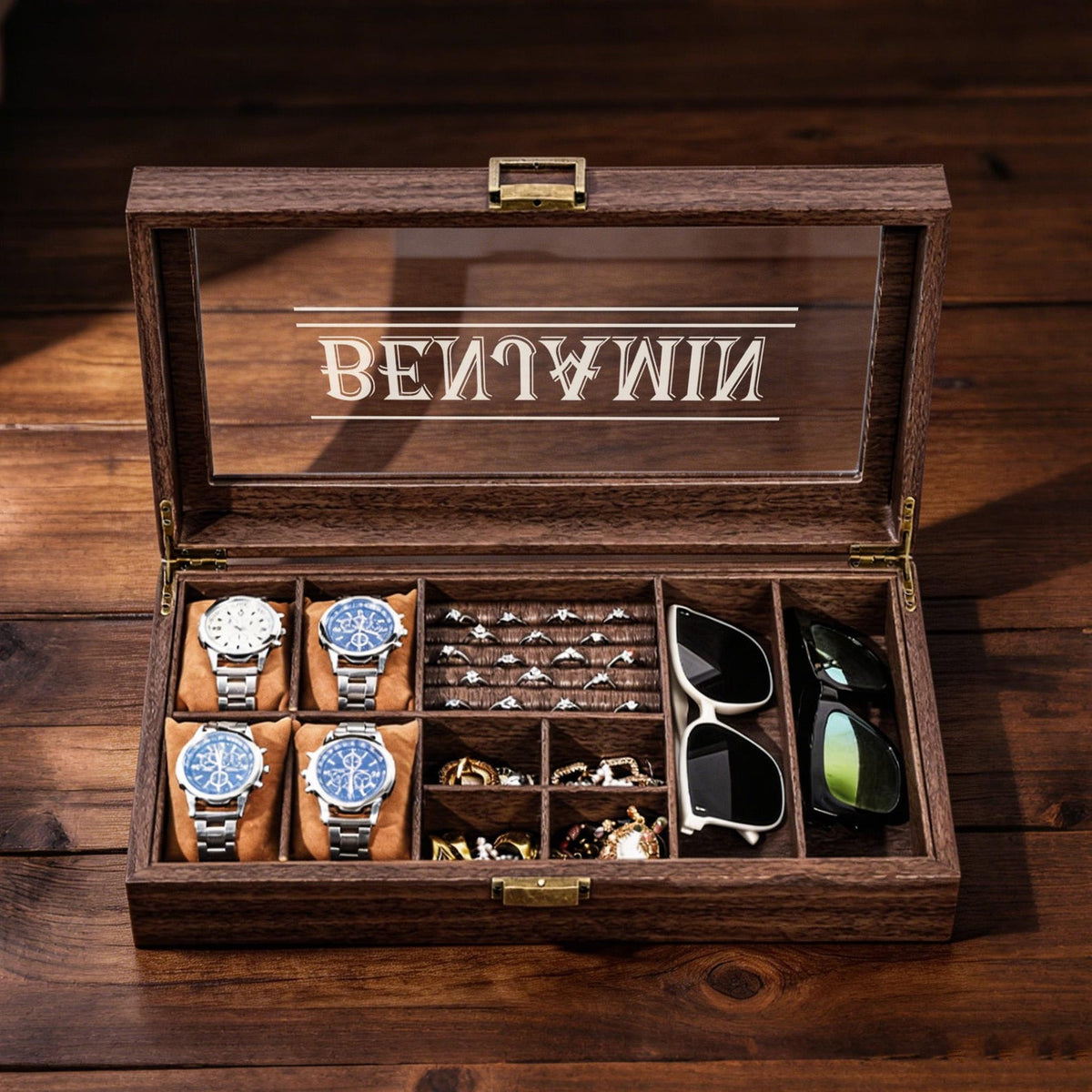 Engraved Leather Jewelry Box for Men,Jewelry Case Holder,Custom Leather Watch Case,Birthday Gift, 1st Anniversary Gift For Him,Men's Gift