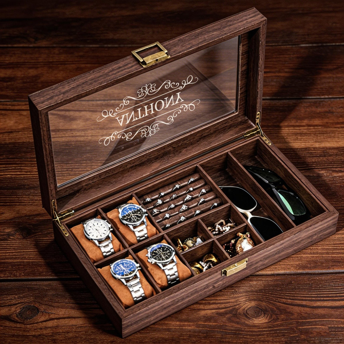 Custom Mens Storage Box,Men's Jewelry Box,Personalized Watch Box Holds Watches, Cufflinks, Sunglasses & More,Vintage Mens Gift,Gifts For Him