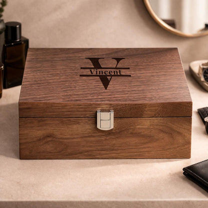 Engraved Wooden Watch Box for Men, Walnut Watch Organizer 3 4 6 8 10 Slot Wood Lid Watch Storage Case Gift for Husband Dad
