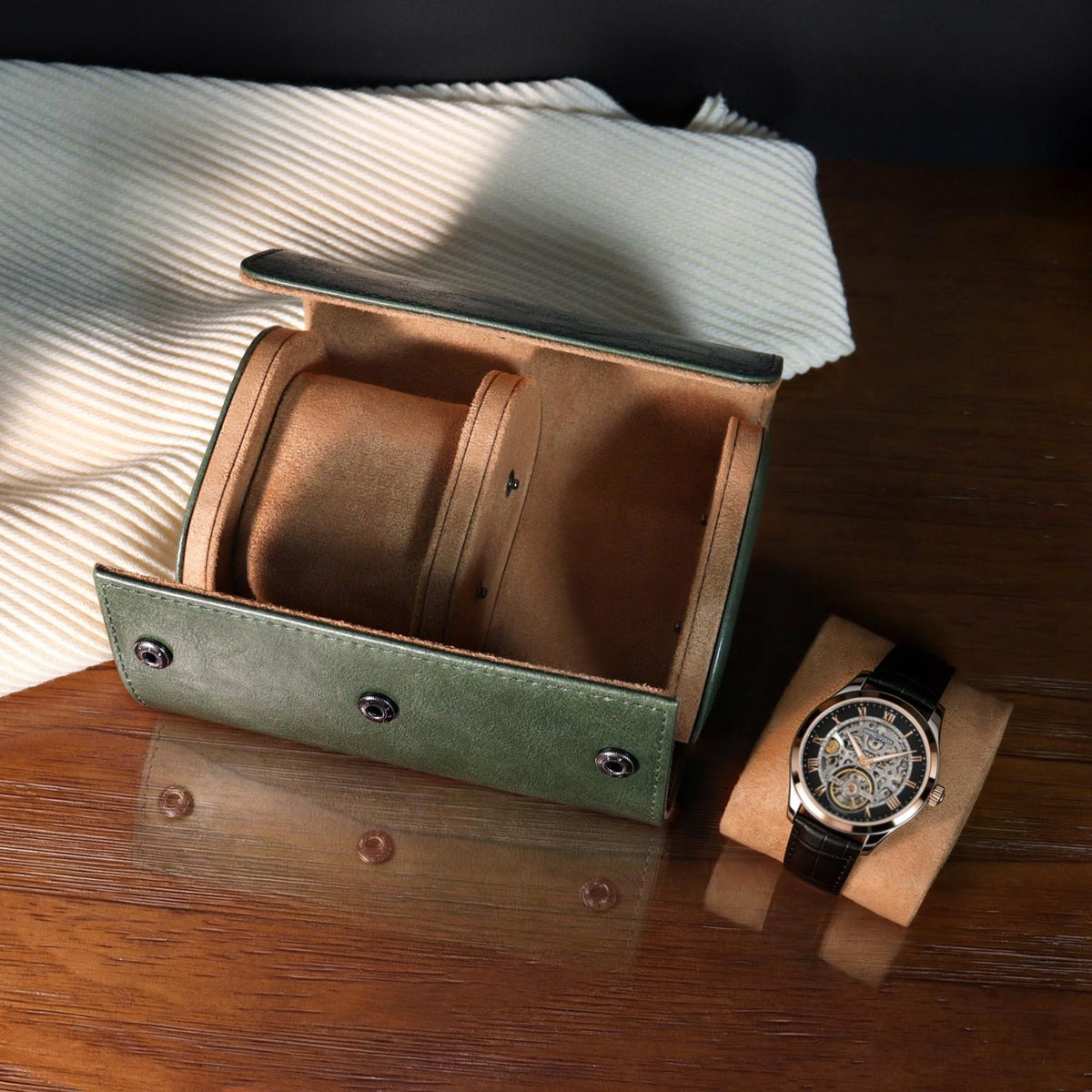 Personalized Leather Watch Box,Gift For Him,Green Leather Watch Case,Travel Watch Box for Him,Groomsmen gifts,Father's Day Gift,Graduation