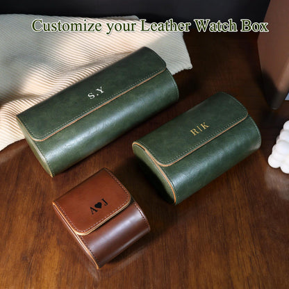 Personalized Leather Watch Box,Gift For Him,Green Leather Watch Case,Travel Watch Box for Him,Groomsmen gifts,Father's Day Gift,Graduation