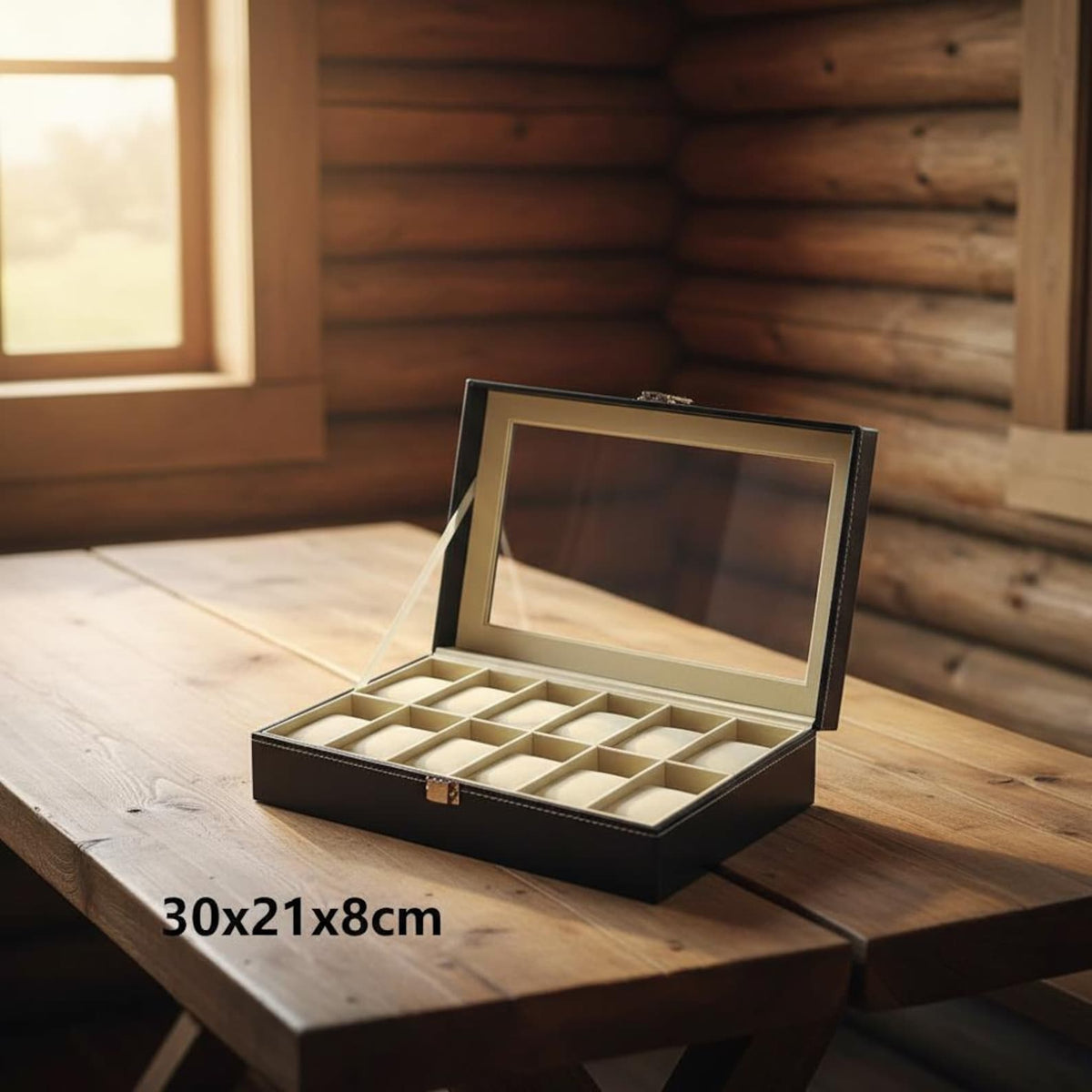 PU Leather Watch Display & Storage Box with Glass Top, Men's Watch Collection Organizer Case, Watch Holder Display Box, Gift for Him