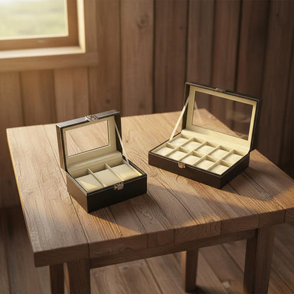 PU Leather Watch Display & Storage Box with Glass Top, Men's Watch Collection Organizer Case, Watch Holder Display Box, Gift for Him
