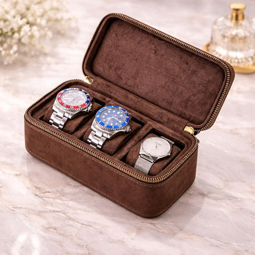 Personalized Leather Watch Box for Men, 3 Slot Watch Travel Case, Watch Roll with Ring & Cufflink Storage, Engraved Gift for Him