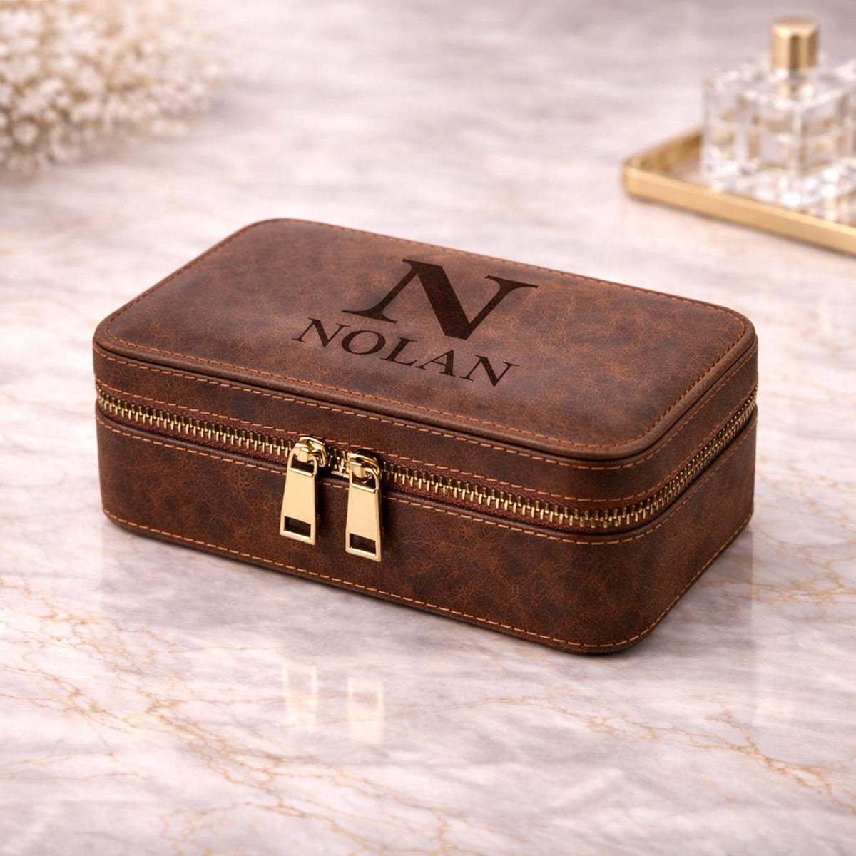 Personalized Leather Watch Box for Men, 3 Slot Watch Travel Case, Watch Roll with Ring & Cufflink Storage, Engraved Gift for Him