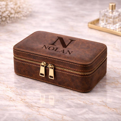 Personalized Leather Watch Box for Men, 3 Slot Watch Travel Case, Watch Roll with Ring & Cufflink Storage, Engraved Gift for Him