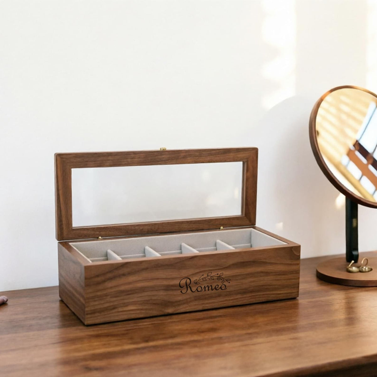 Engrave Walnut Wood Watch Box: 3/5 Slot Watch Display Case