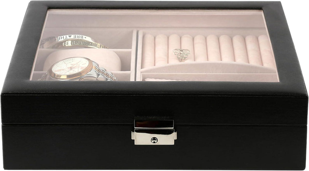 Personalized Jewelry Box, Engraved Initial Watch Case with Lock & Key, Suede Interior