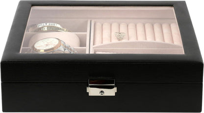 Personalized Jewelry Box, Engraved Initial Watch Case with Lock & Key, Suede Interior