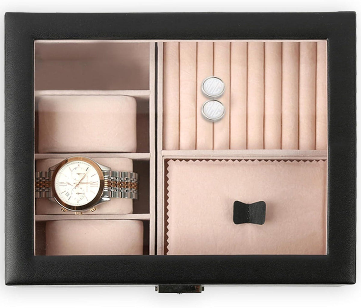 Personalized Jewelry Box, Engraved Initial Watch Case with Lock & Key, Suede Interior