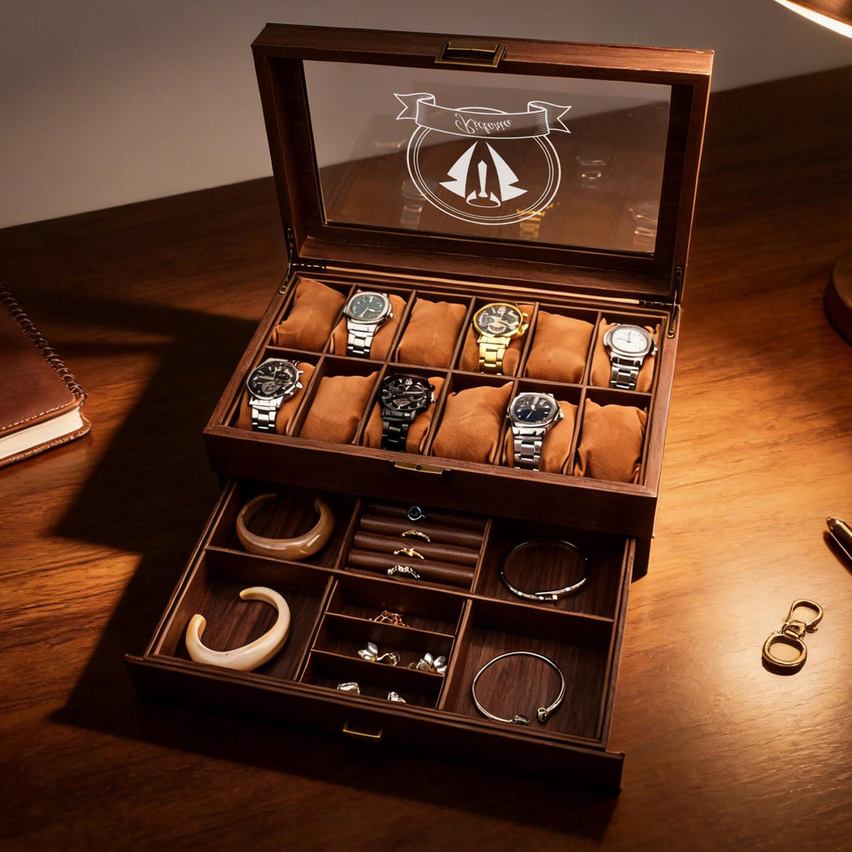 Custom Engraved Watch Box,Personalized Watch Case for Men,3/6/12-Slot Options, Luxury Gift for Men, Birthday or Anniversary