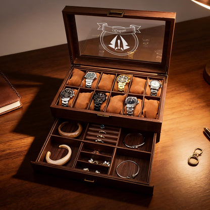 Custom Engraved Watch Box,Personalized Watch Case for Men,3/6/12-Slot Options, Luxury Gift for Men, Birthday or Anniversary