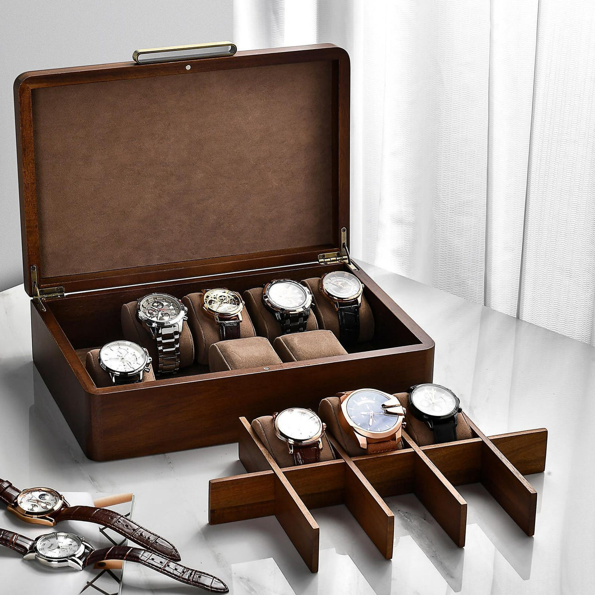 Engraved Wooden Watch Box for Men Promotion Gift Acacia Display Organizer Ten Slot Velvet Interior Collector’s Edition Luxury Office Decor