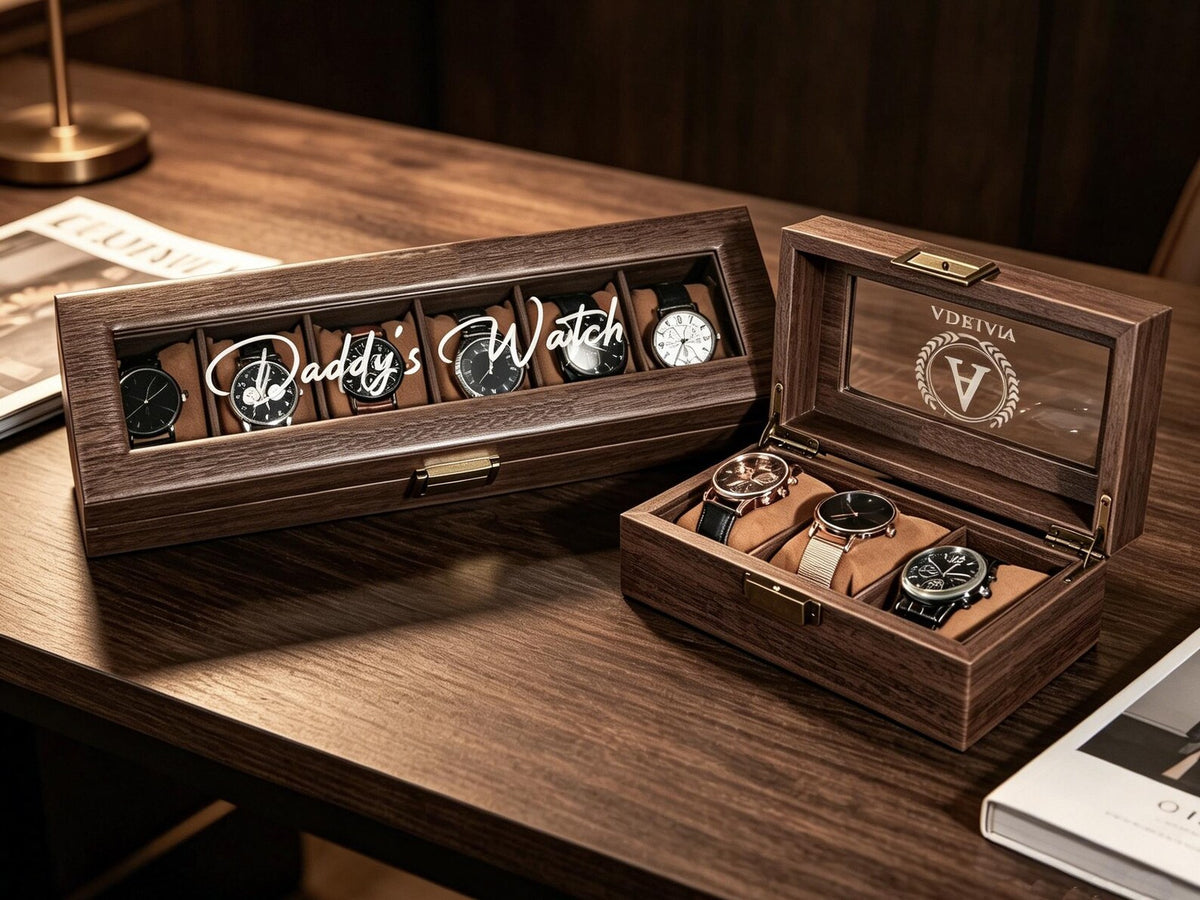 Custom Engraved Leather Watch Box, Personalized Watch Case,Men Watch Jewelry Box,Birthday Gift For Husband,1st Anniversary Gifts To My Man