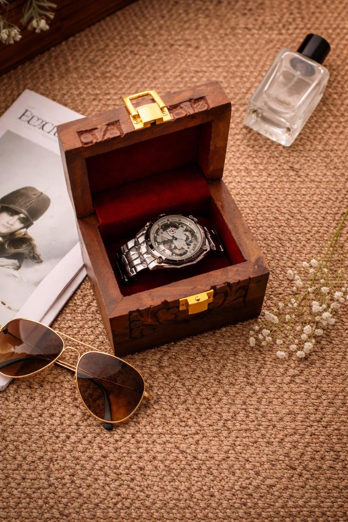 Engraved Wooden Watch Box With Lock: 1 Slot Jewelry Organizer & Special Gift for Loved Ones