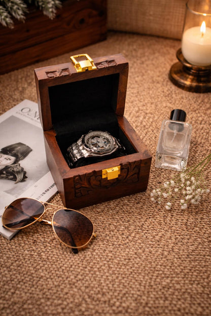Engraved Wooden Watch Box With Lock: 1 Slot Jewelry Organizer & Special Gift for Loved Ones