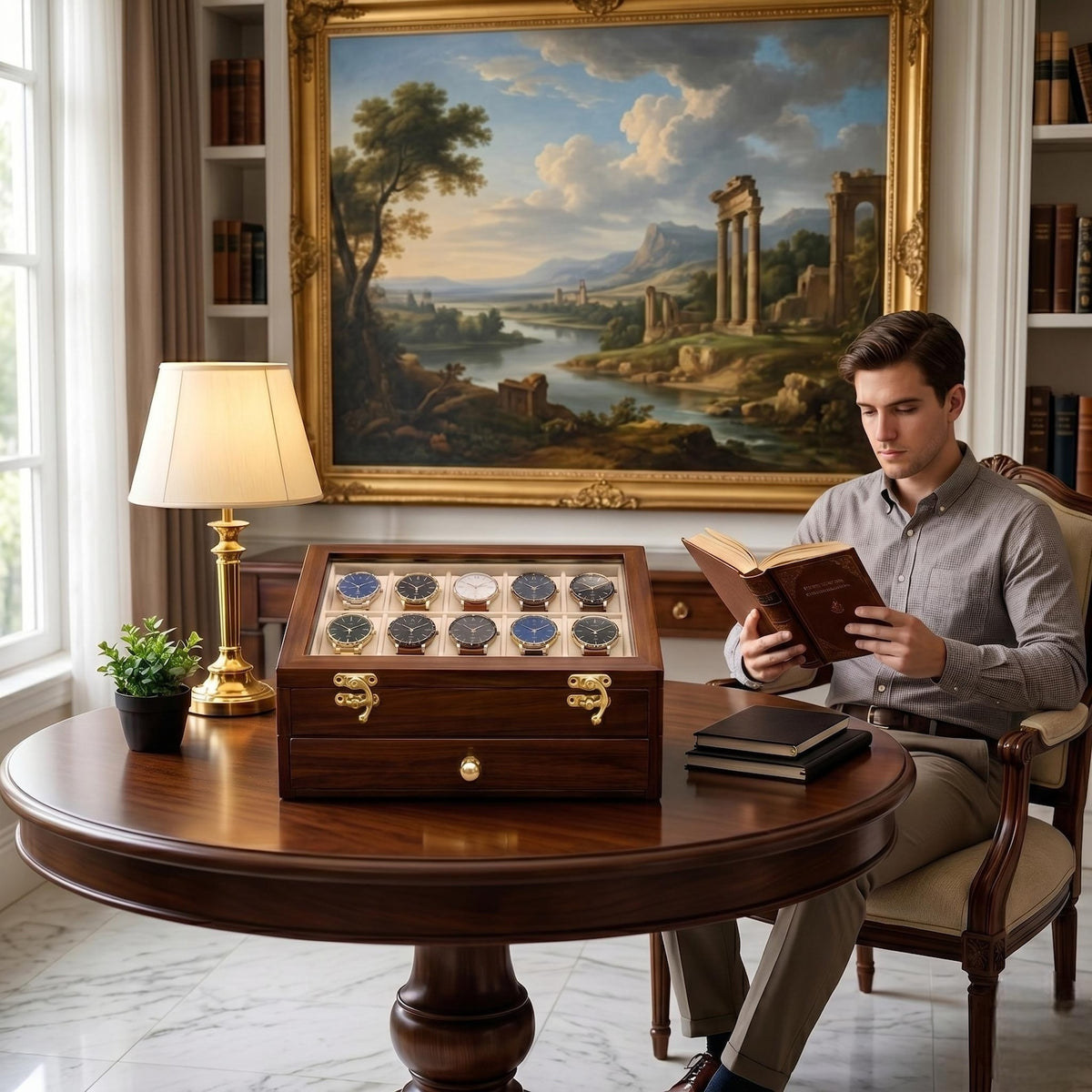 Rosewood Watch Box with Glass Lid | Luxury Watch, Sunglasses, Accessory Organizer