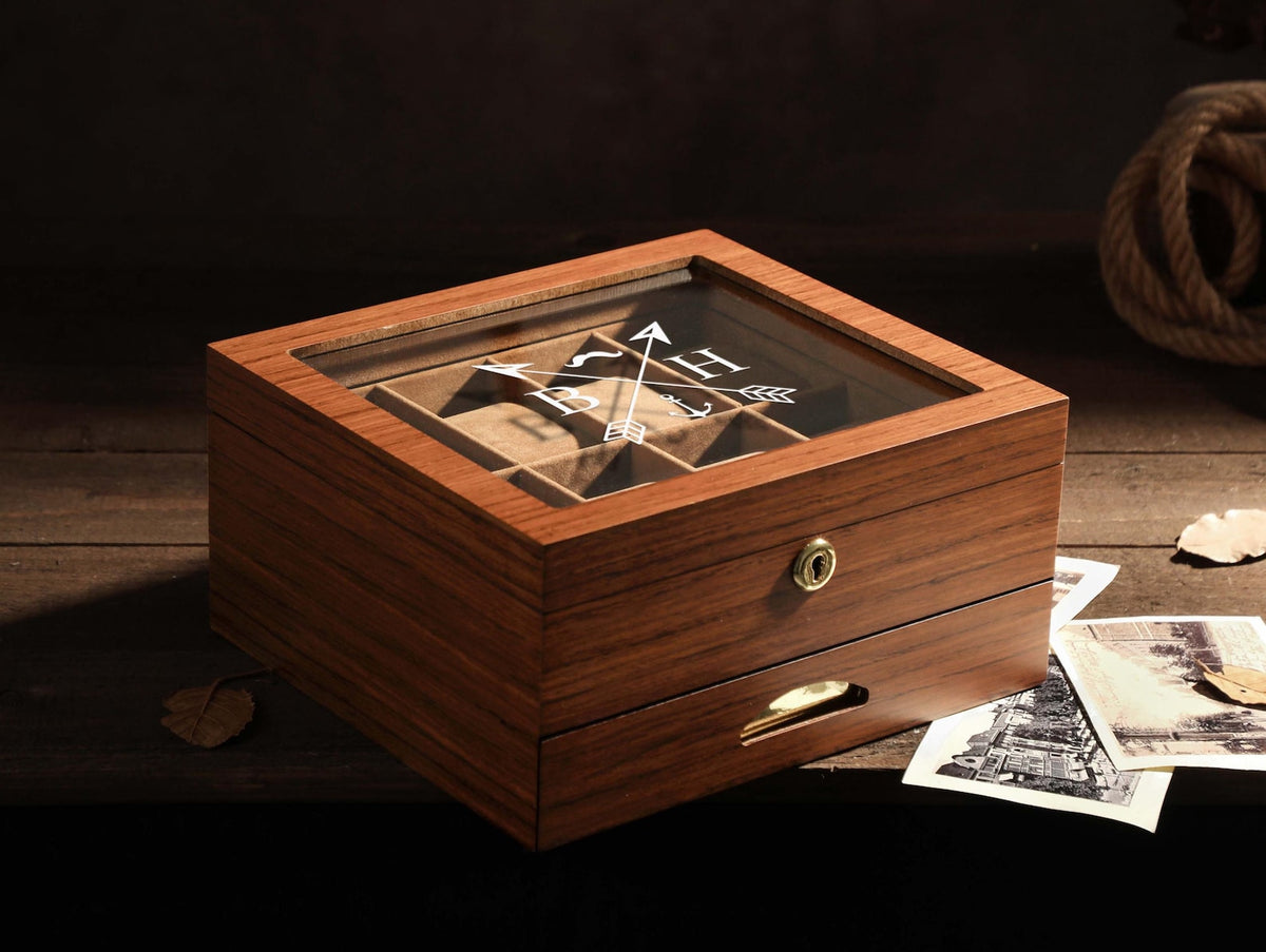 Luxury Watch Case Dad Anniversary Present, Elegant Watch Box Wooden Storage Organizer Retirement Gift for Men Personalized Watch Display Box