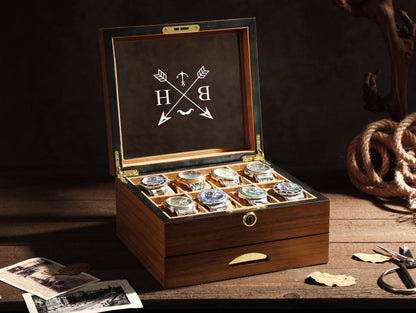 Luxury Watch Case Dad Anniversary Present, Elegant Watch Box Wooden Storage Organizer Retirement Gift for Men Personalized Watch Display Box