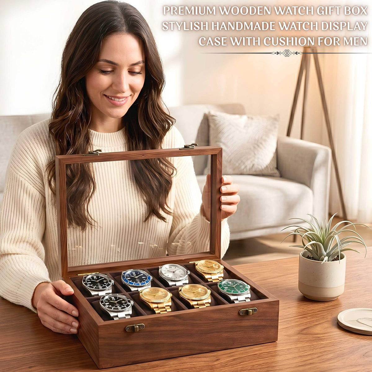 Wooden Watch Organizer Box, Handcrafted Watch Display Case, Multi Slot Watch Storage, Men's Gift, Watch Collector Gift