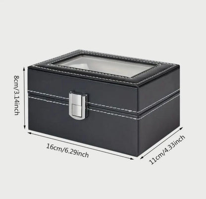 Personalized Father's Day Black Watch Box with Engraved Glass Lid