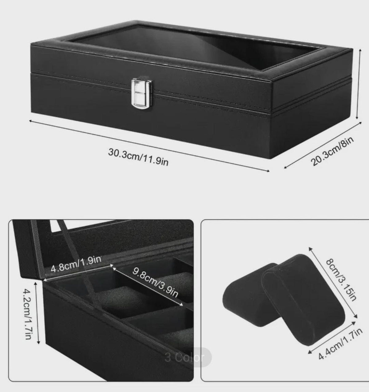 Personalized Father's Day Black Watch Box with Engraved Glass Lid