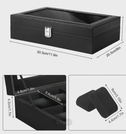 Personalized Father's Day Black Watch Box with Engraved Glass Lid