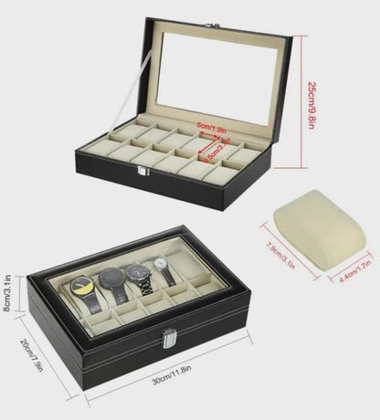 Personalized Father's Day Black Watch Box with Engraved Glass Lid
