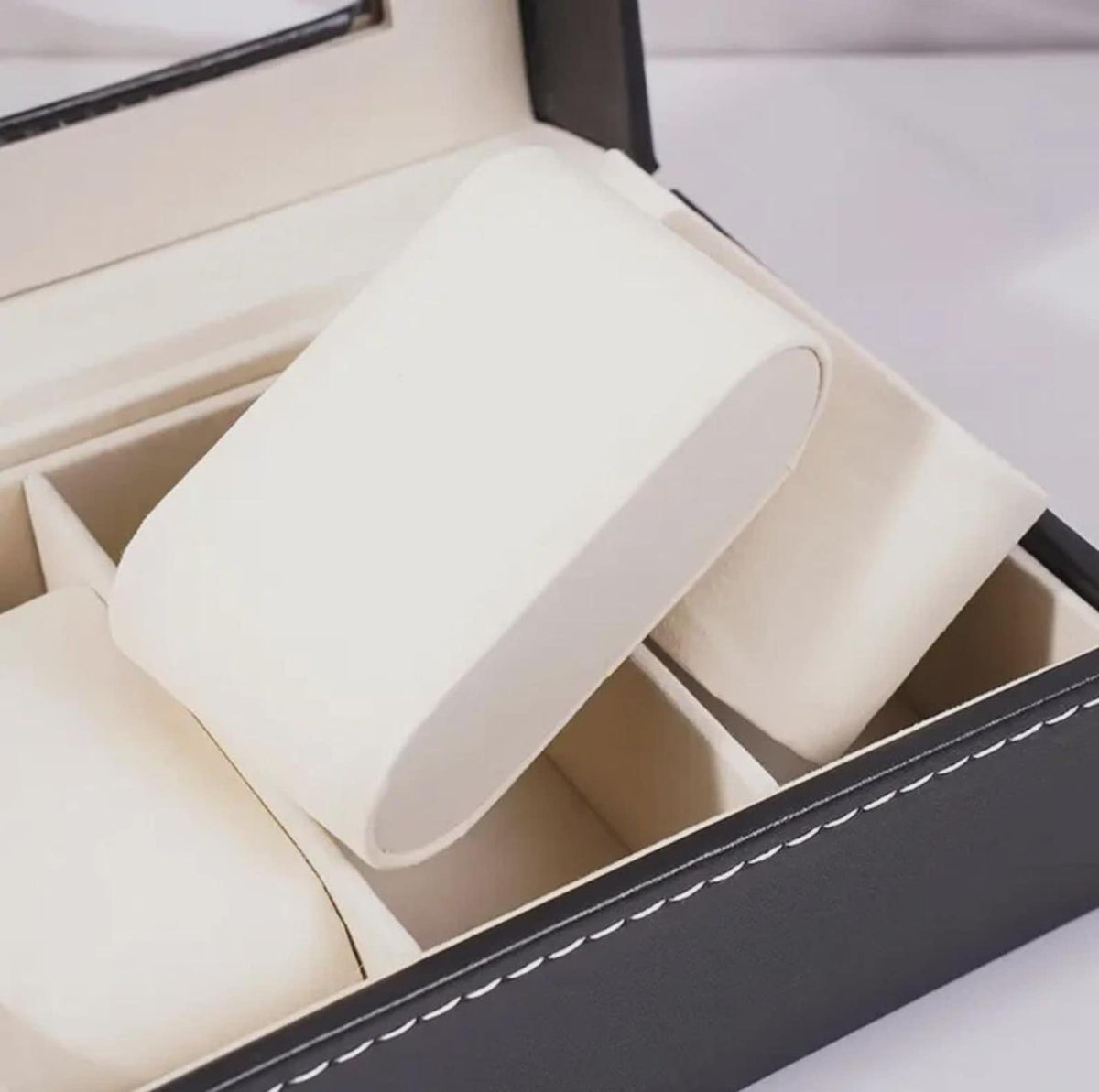 Personalized Father's Day Black Watch Box with Engraved Glass Lid