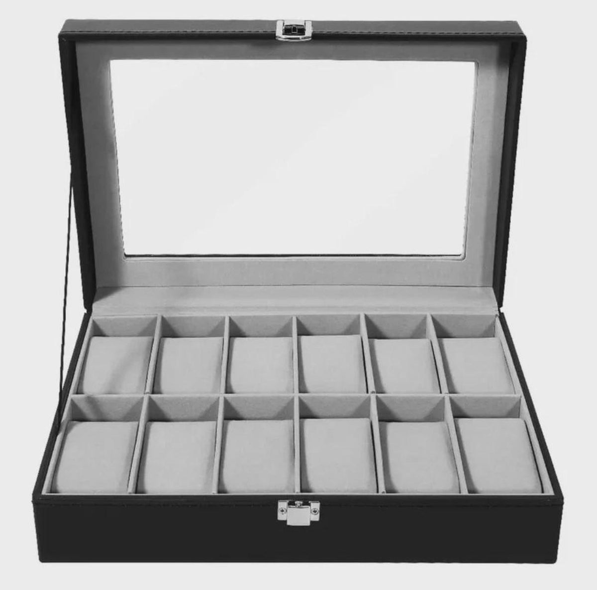 Personalized Father's Day Black Watch Box with Engraved Glass Lid