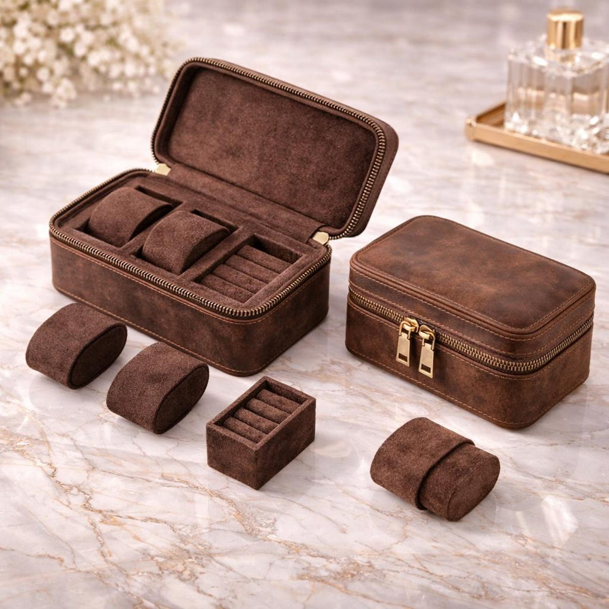 Personalized Leather Watch Box for Men, 3 Slot Watch Travel Case, Watch Roll with Ring & Cufflink Storage, Engraved Gift for Him