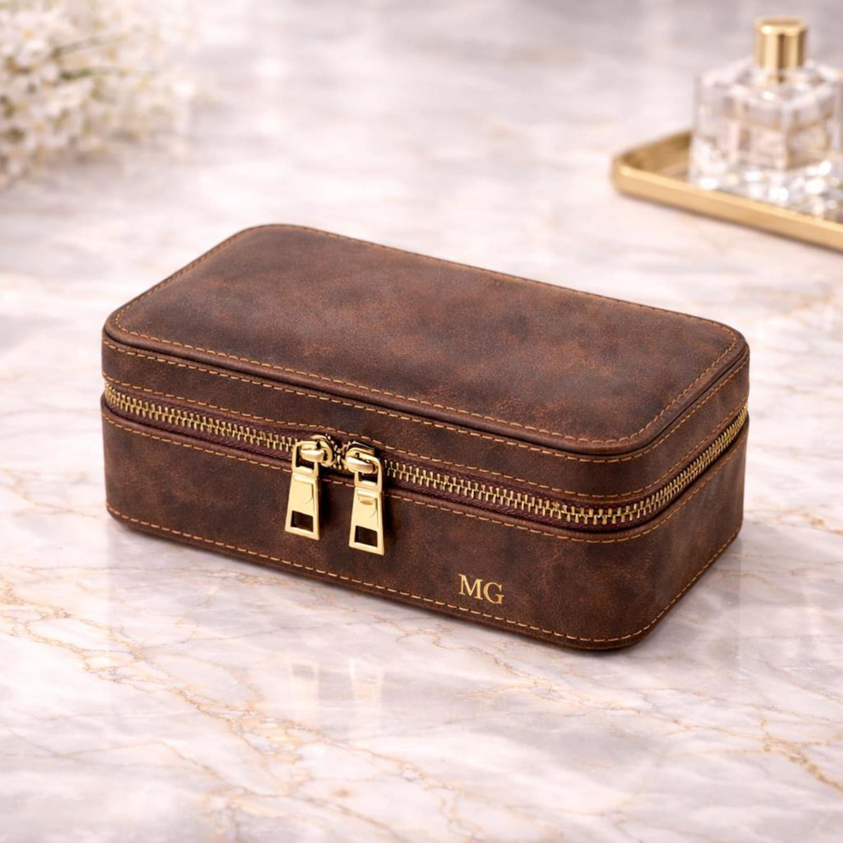 Personalized Leather Watch Box for Men, 3 Slot Watch Travel Case, Watch Roll with Ring & Cufflink Storage, Engraved Gift for Him
