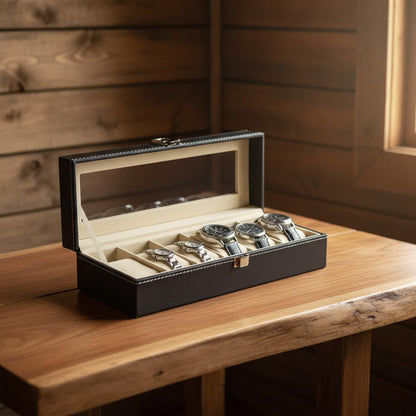 PU Leather Watch Display & Storage Box with Glass Top, Men's Watch Collection Organizer Case, Watch Holder Display Box, Gift for Him