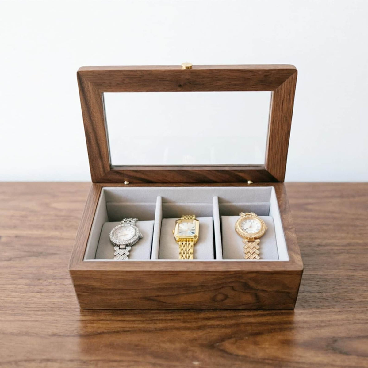 Engrave Walnut Wood Watch Box: 3/5 Slot Watch Display Case