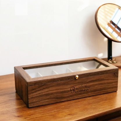 Engrave Walnut Wood Watch Box: 3/5 Slot Watch Display Case