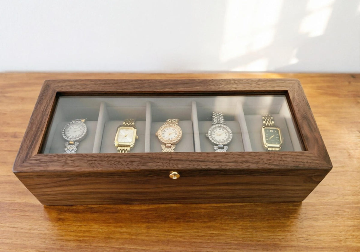 Engrave Walnut Wood Watch Box: 3/5 Slot Watch Display Case