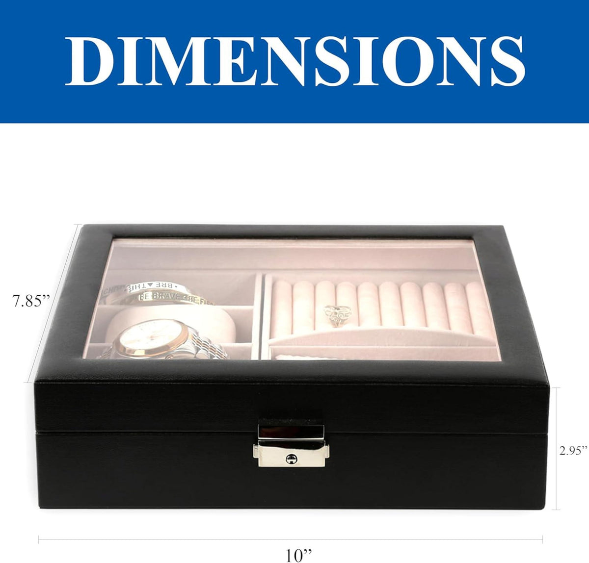 Personalized Jewelry Box, Engraved Initial Watch Case with Lock & Key, Suede Interior