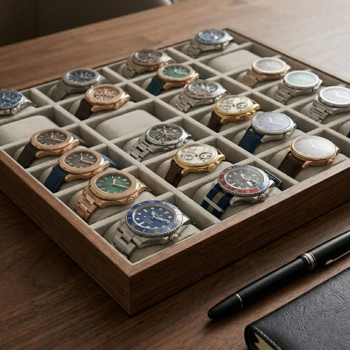 Luxury Wooden Watch Box with 24 Slots – Jewelry and Bracelet Display Case