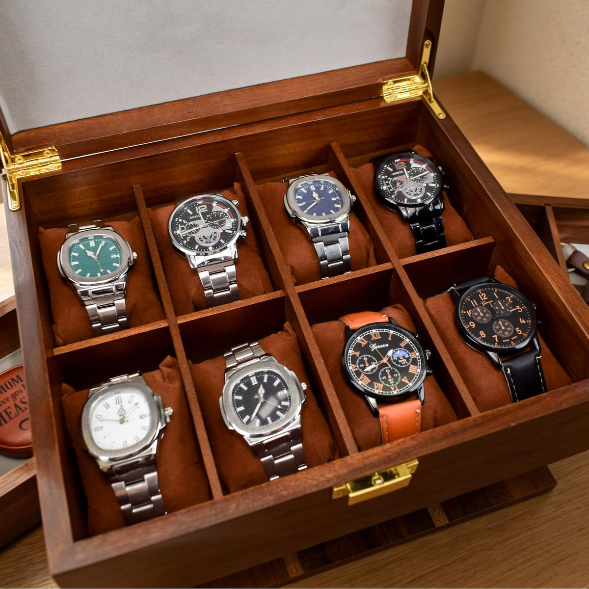 Wooden Watch EDC Organizer Box Multi Tier with Pull-Out Drawer Removable Tray Men’s Jewelry, Sunglasses, Keys Watch Storage, Gifts for him