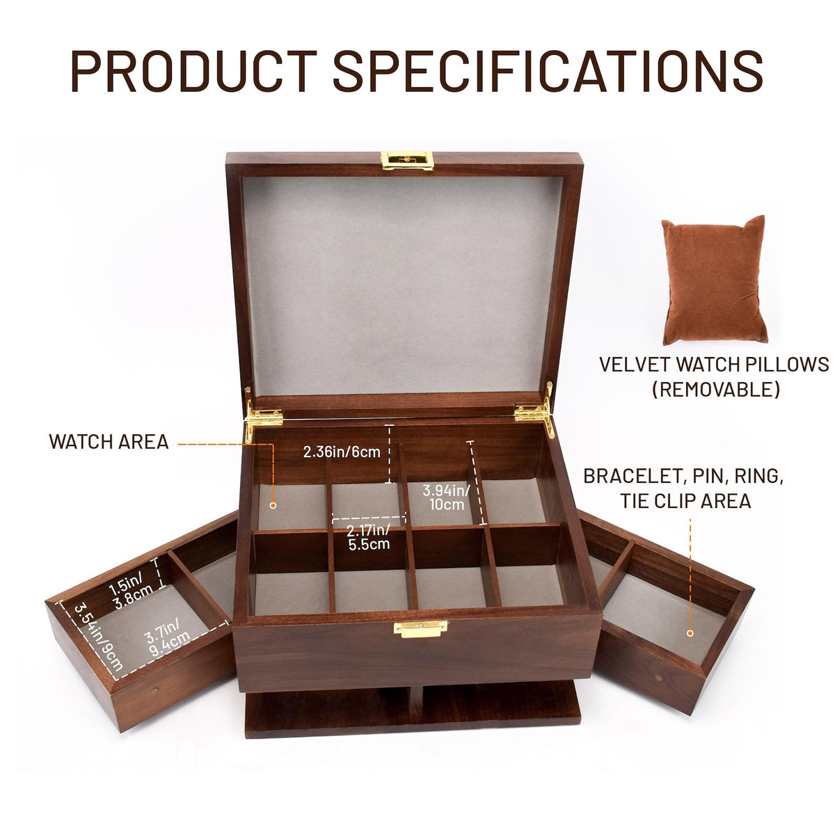 Wooden Watch EDC Organizer Box Multi Tier with Pull-Out Drawer Removable Tray Men’s Jewelry, Sunglasses, Keys Watch Storage, Gifts for him