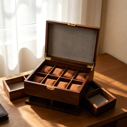 Wooden Watch EDC Organizer Box Multi Tier with Pull-Out Drawer Removable Tray Men’s Jewelry, Sunglasses, Keys Watch Storage, Gifts for him