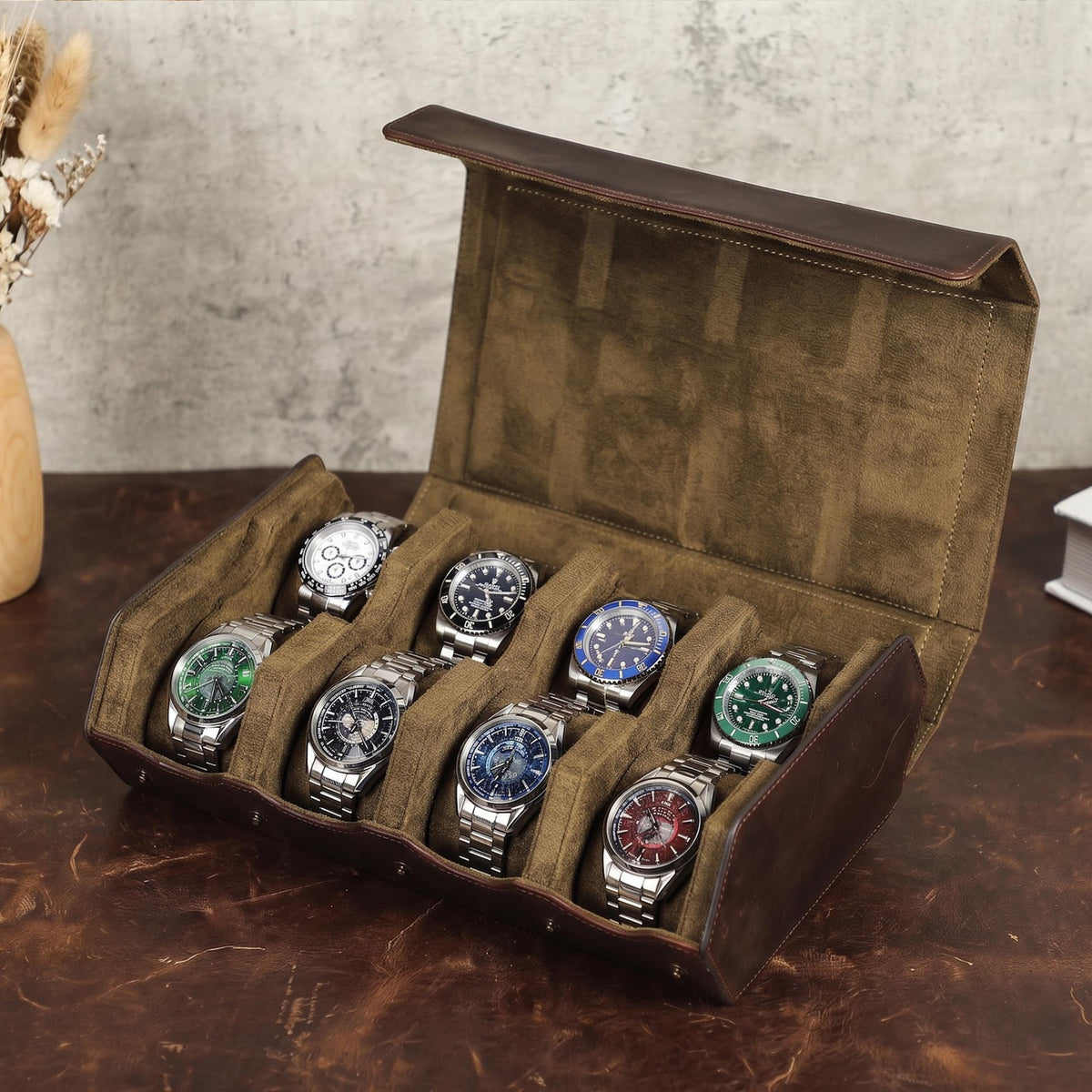 Handmade Leather Watch Box, Custom 8 Watches Storage Case, Watch Organizer Men Jewelry Box, Watch Display Case, Watch Accessories Gift